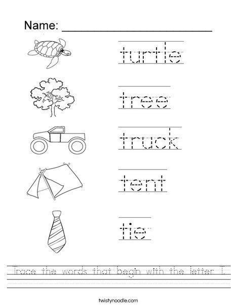 Trace The Words That Begin With The Letter T Worksheet