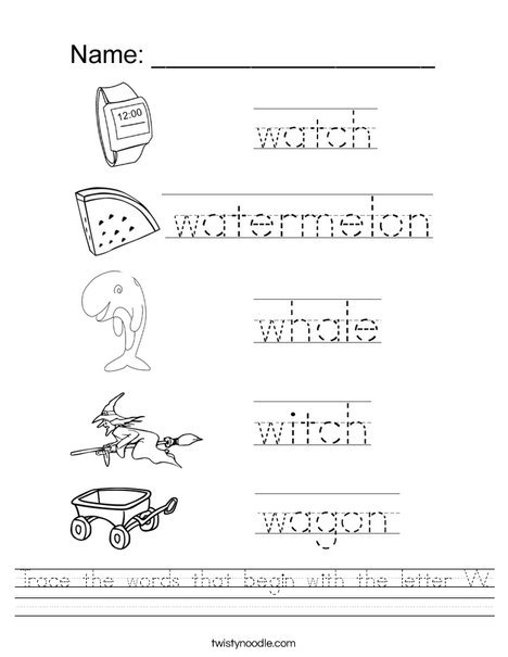 Trace The Words That Begin With The Letter W Worksheet