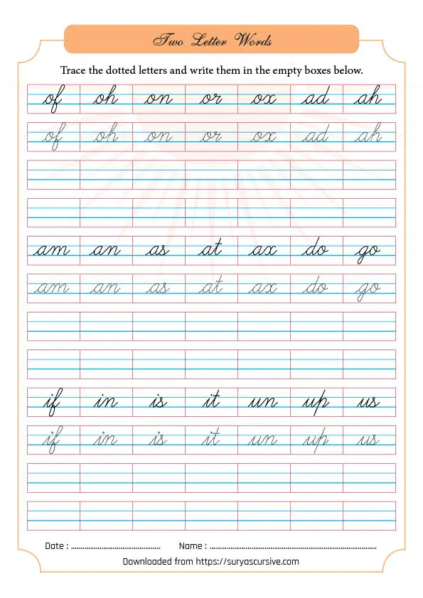 Cursive Words Starting With I Worksheets