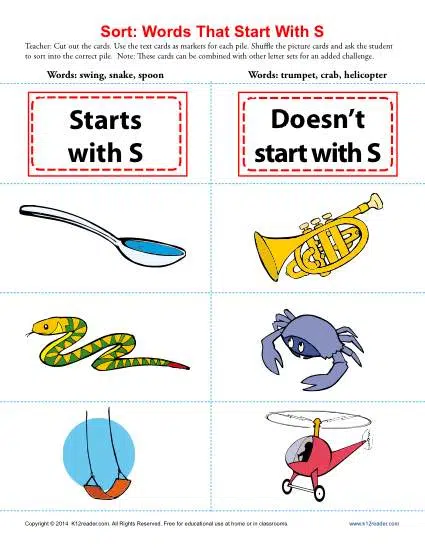 Cursive Words Starting With S Worksheets