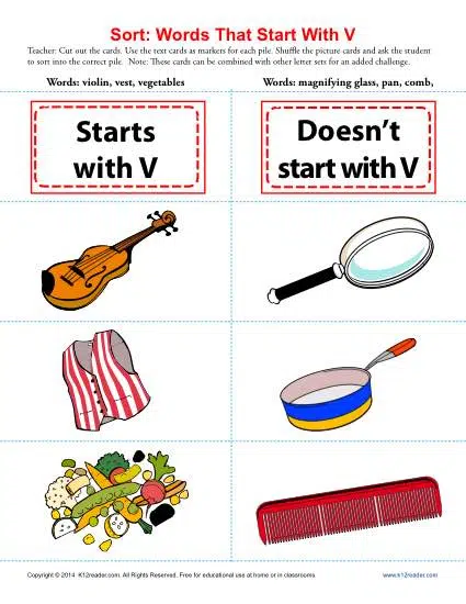 Cursive Words Starting With V Worksheets