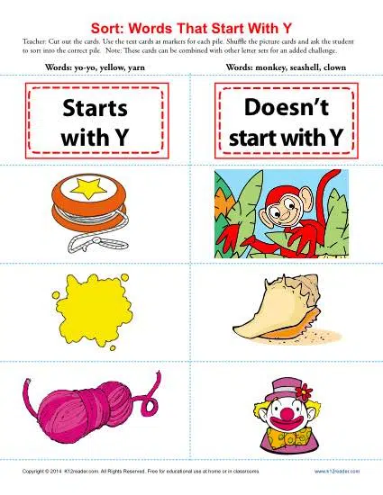 Cursive Words Starting With Y Worksheets