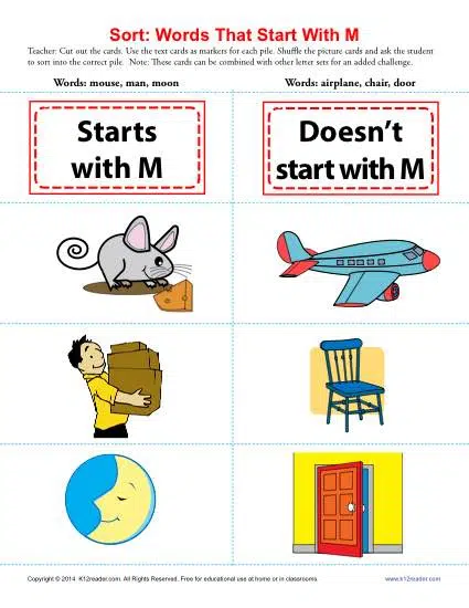 Cursive Words Starting With M Worksheets