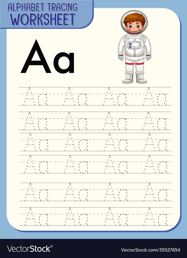 Alphabet Tracing Worksheet With Letter Royalty Free Vector