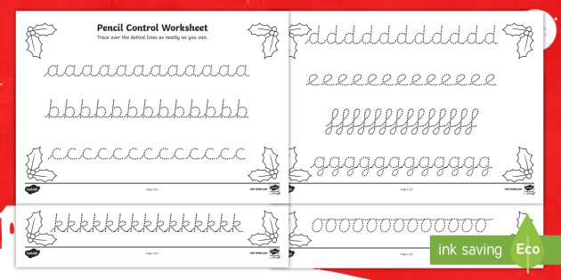 Christmas Themed Pencil Control Worksheets Full Alphabet