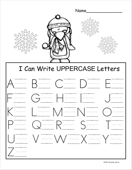 Free Winter Kindergarten Letter Writing Worksheet