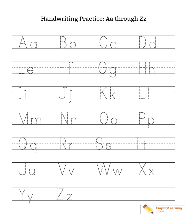 Handwriting Practice Letter A Through Z Uppercase Lowercase