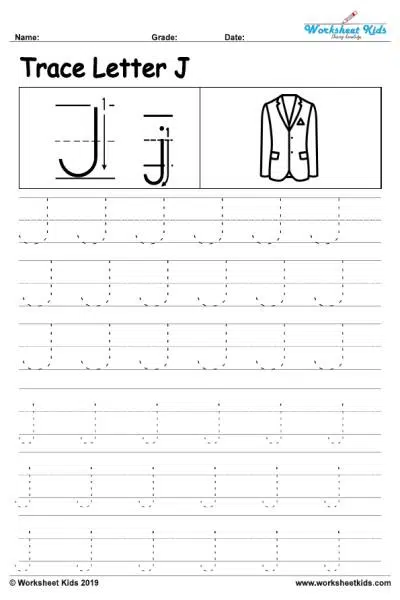 Letter J Alphabet Tracing Worksheets