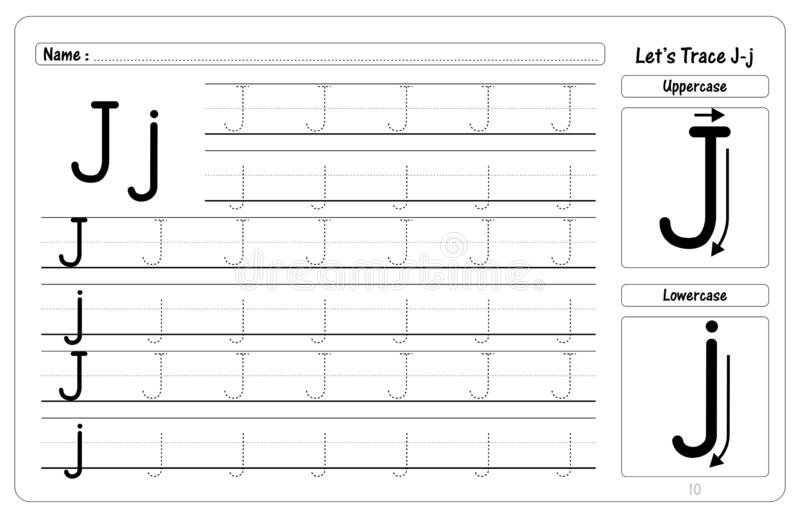Letter J Tracing And Writing Worksheets Stock Vector