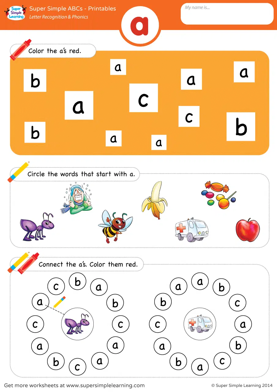 Small Letter A Worksheets