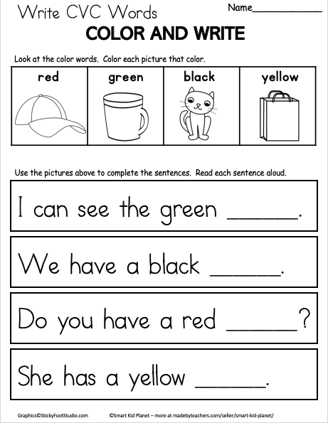 No Prep Cvc Word Worksheets Kindergarten
