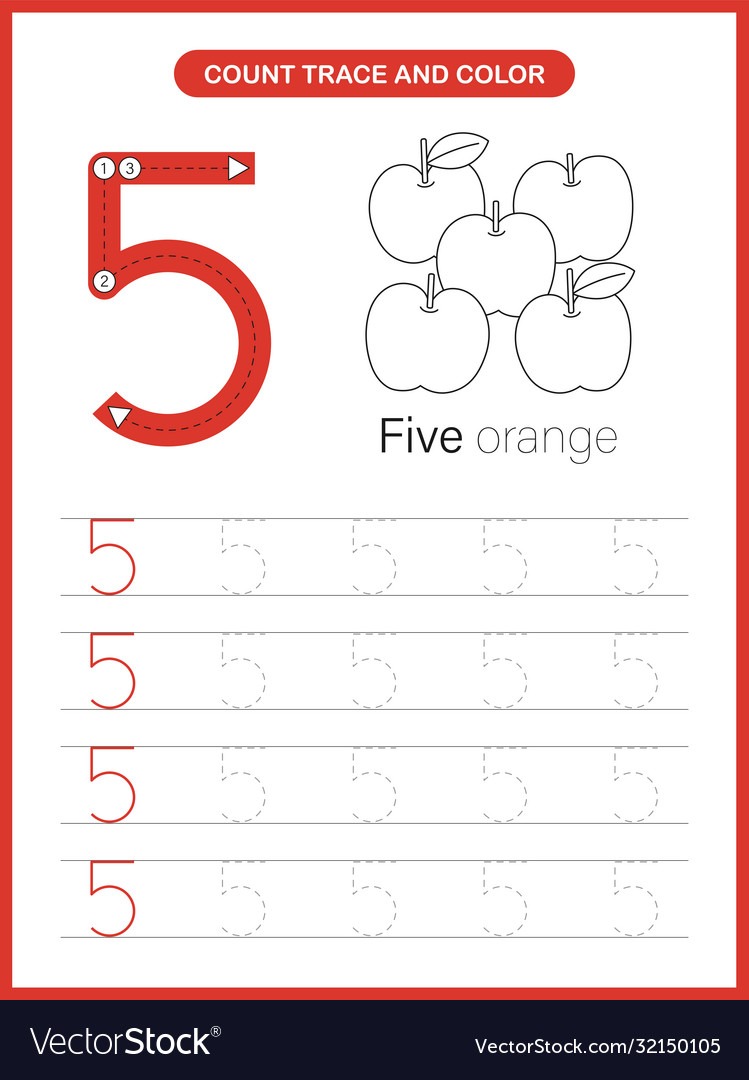 Number Trace And Colour Worksheet Royalty Free Vector