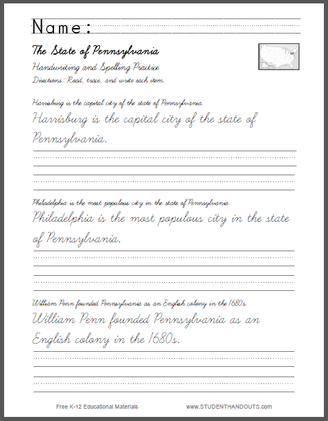 Pennsylvania Sentences Writing In Cursive And Print