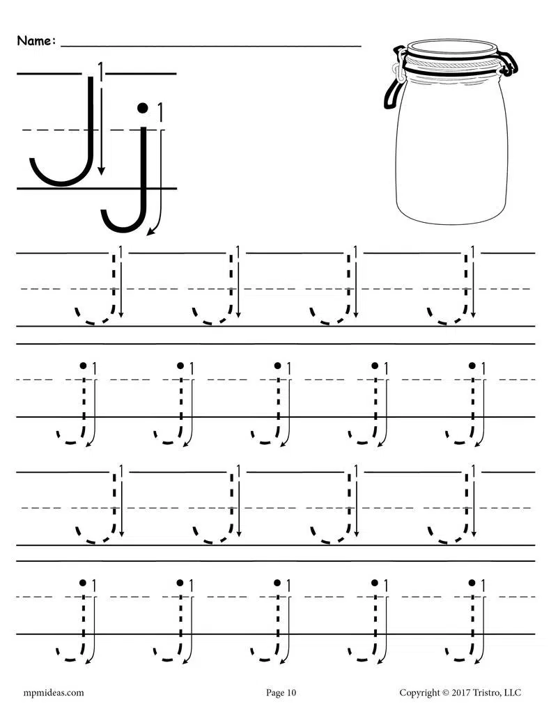 Printable Letter J Tracing Worksheet With Number And Arrow Guides
