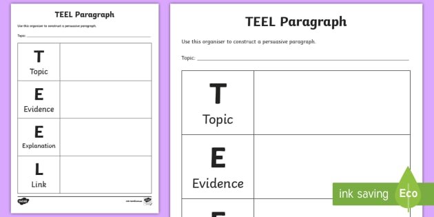 Teel Paragraph Worksheet Organiser