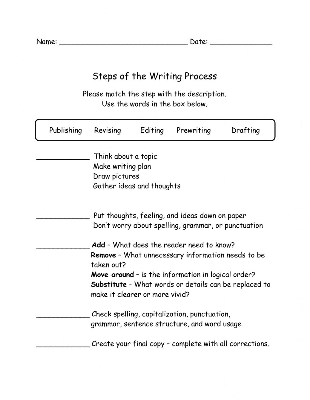 The Writing Process Interactive Worksheet