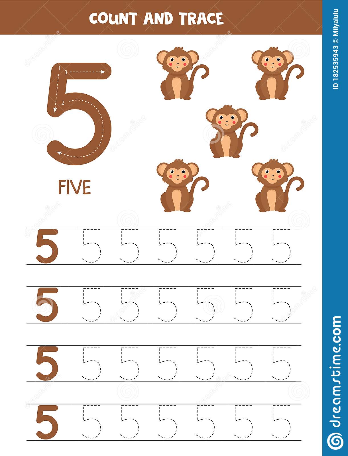 Worksheet For Learning Numbers With Cute Elephants Number Stock