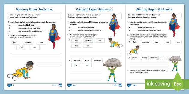 Writing Super Sentences Differentiated Worksheet