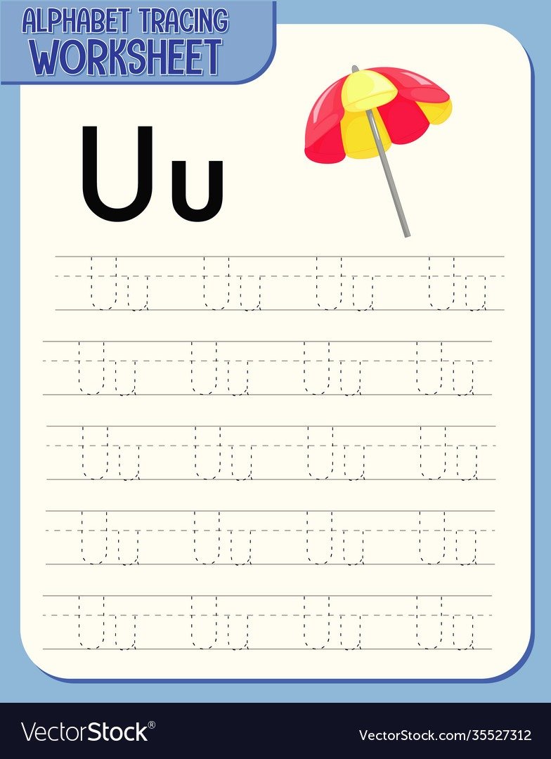 Alphabet Tracing Worksheet With Letter U And U Vector Image
