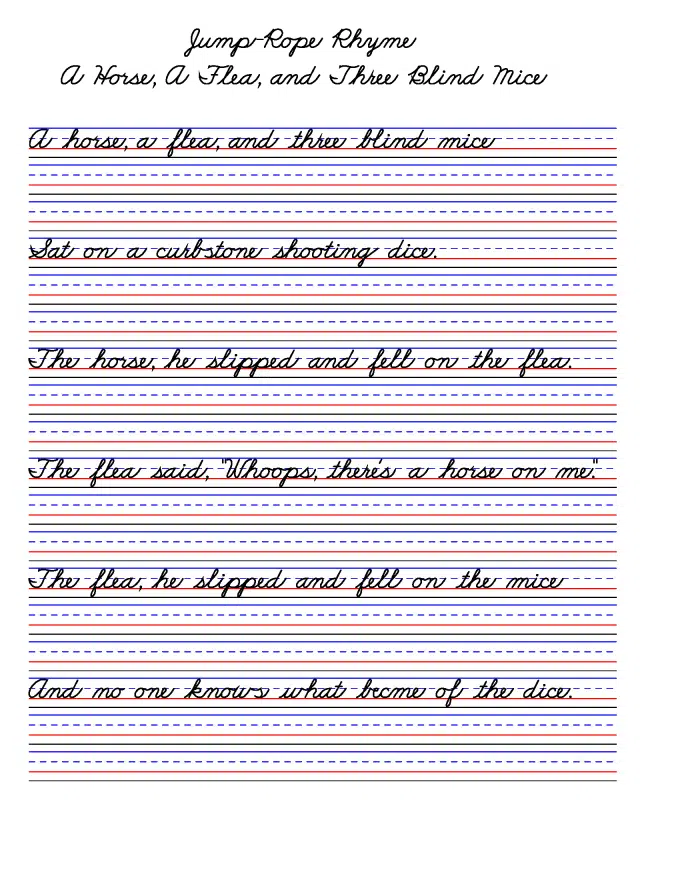 English Cursive Writing Practice Worksheets