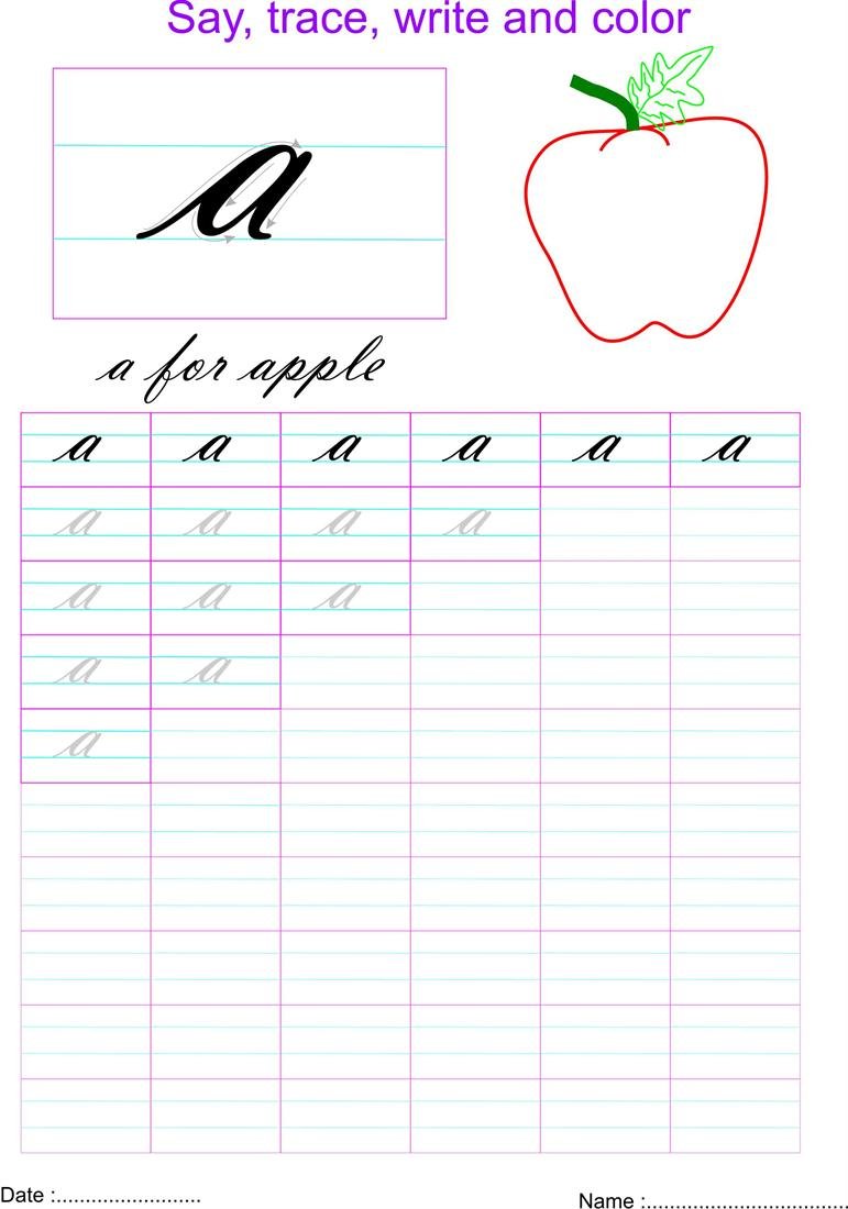 Cursive Small Letter A Worksheet