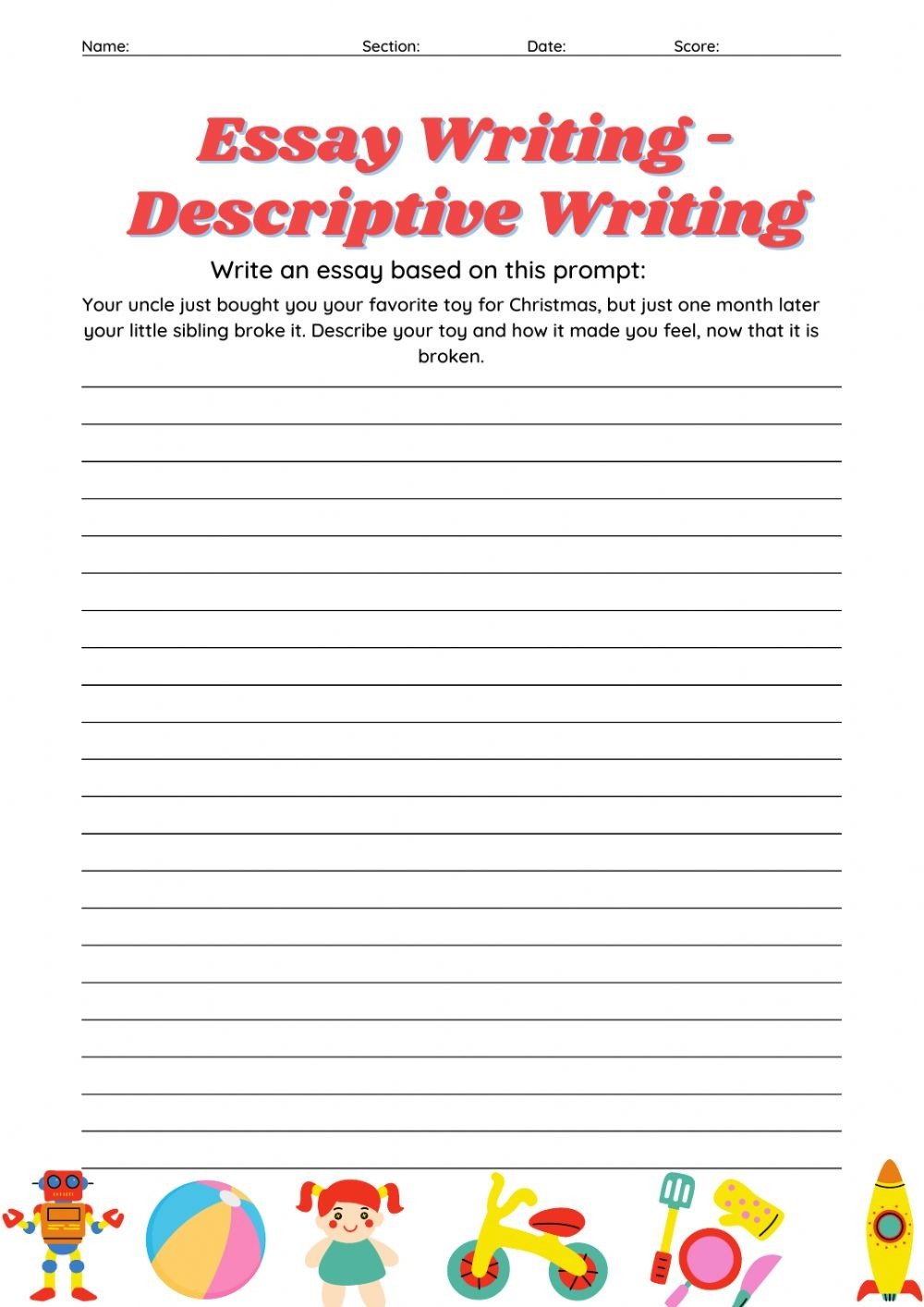 Descriptive Writing Interactive Worksheet For