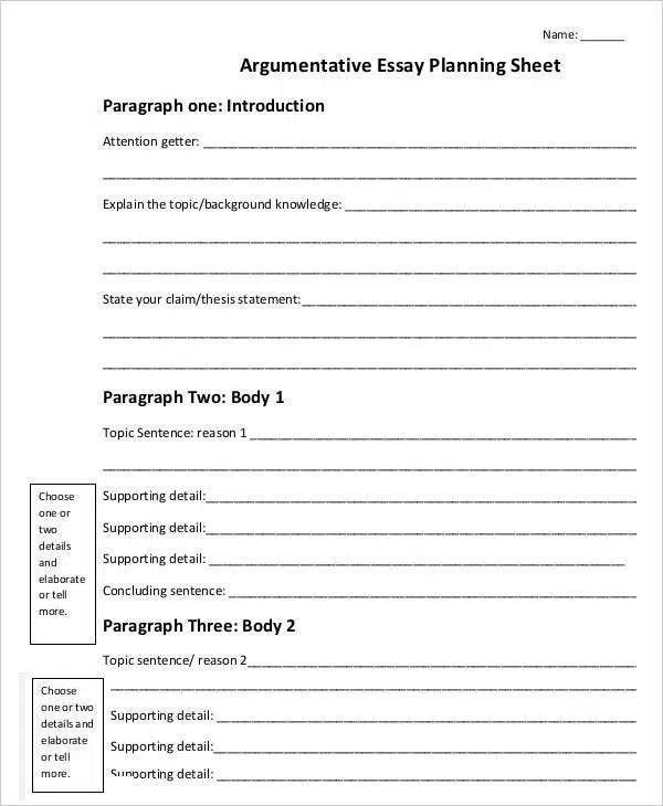 Argumentative Essay Planning Worksheets