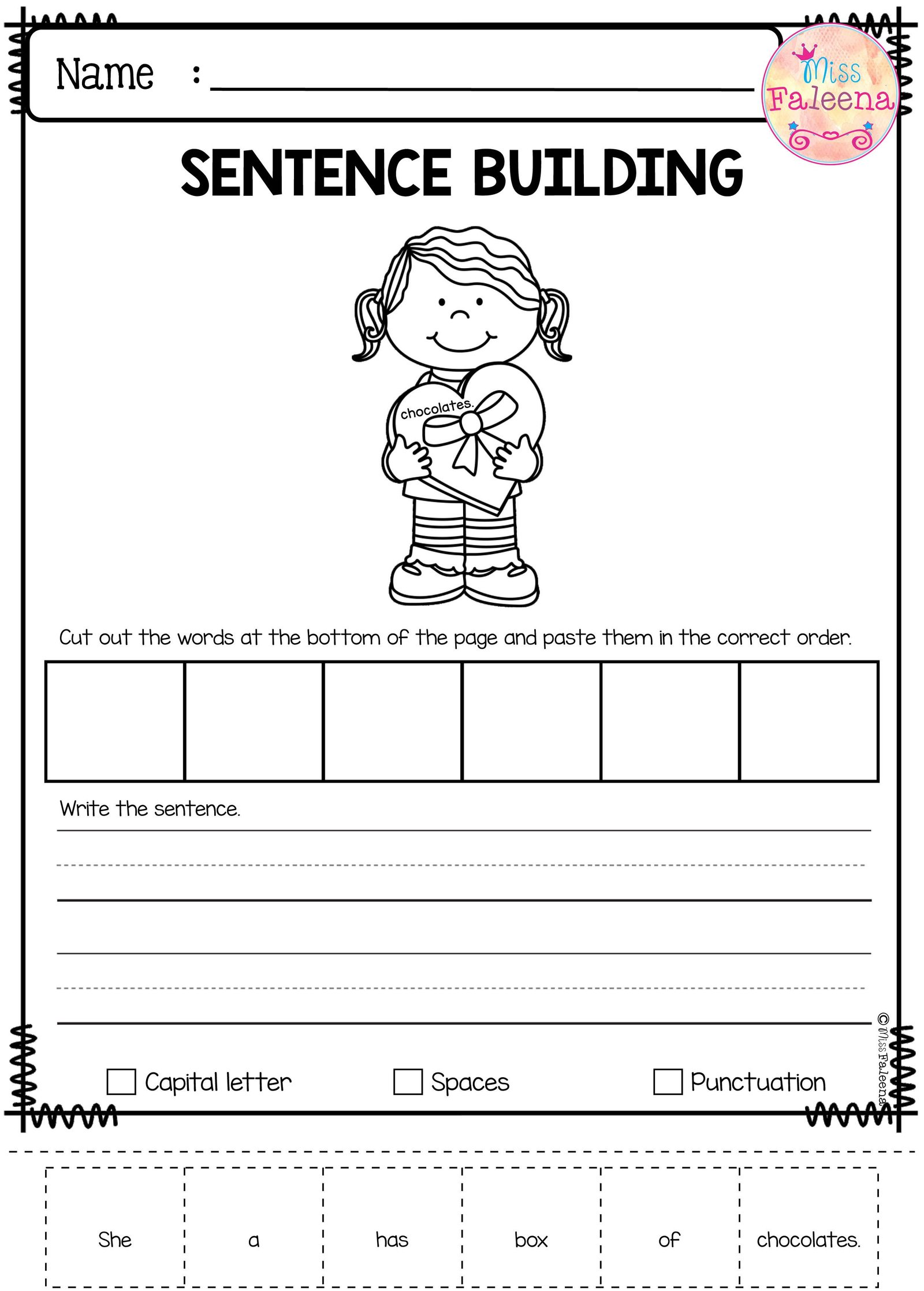 printable sentence building worksheets for kindergarten goodworksheets