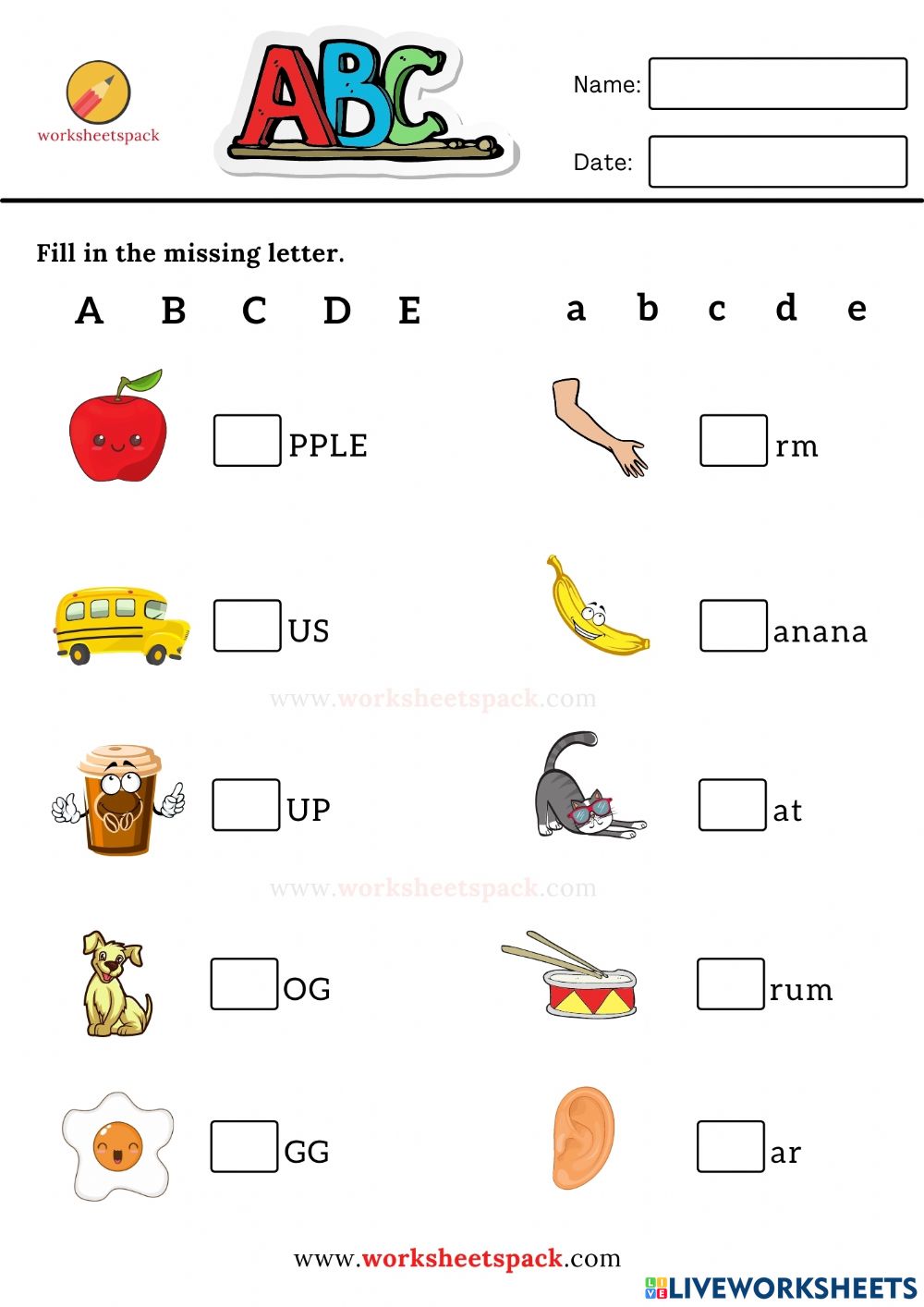 Fill In The Missing Letter Worksheets A To E Worksheet