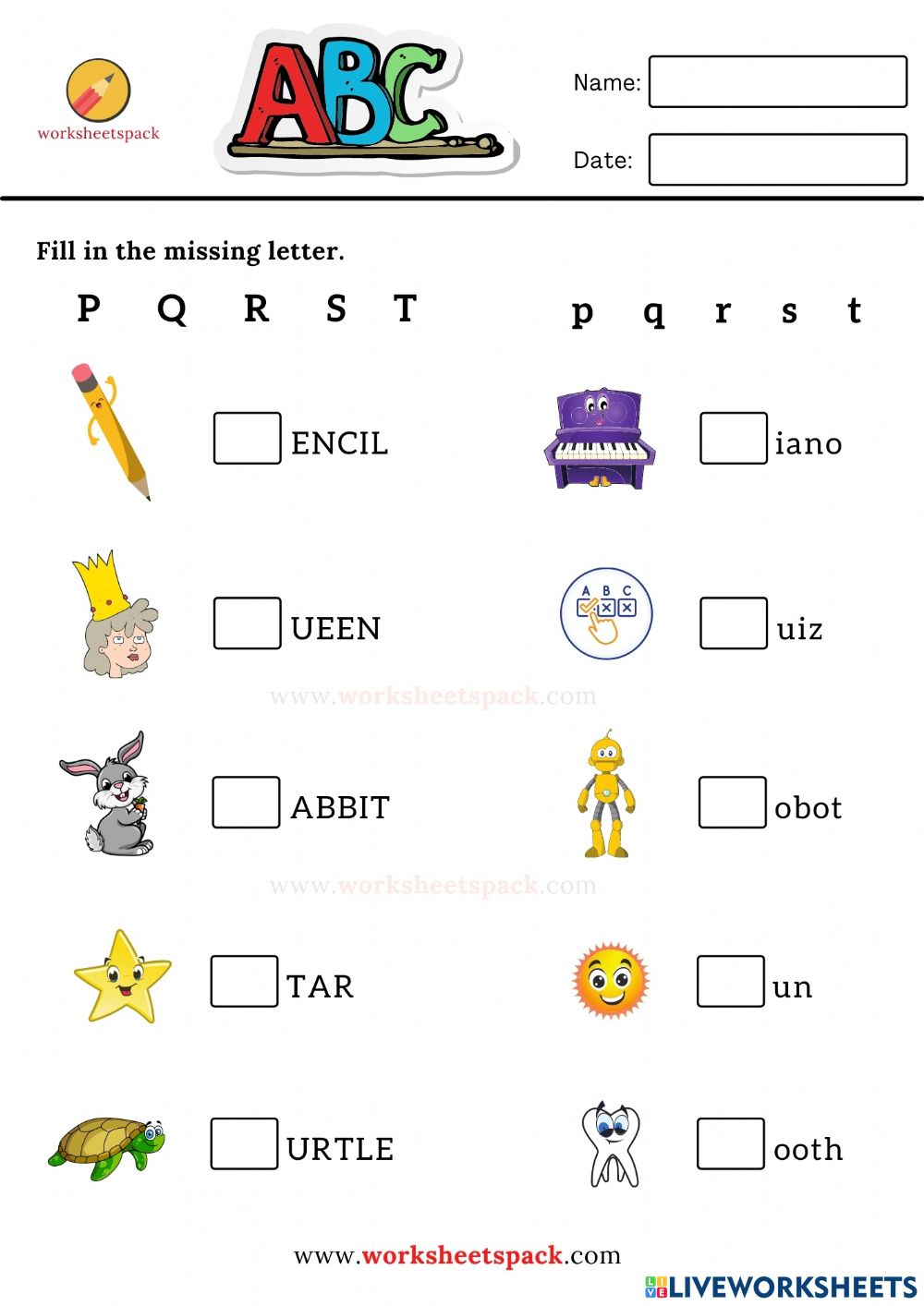 Fill In The Missing Letter Worksheets P To T Worksheet