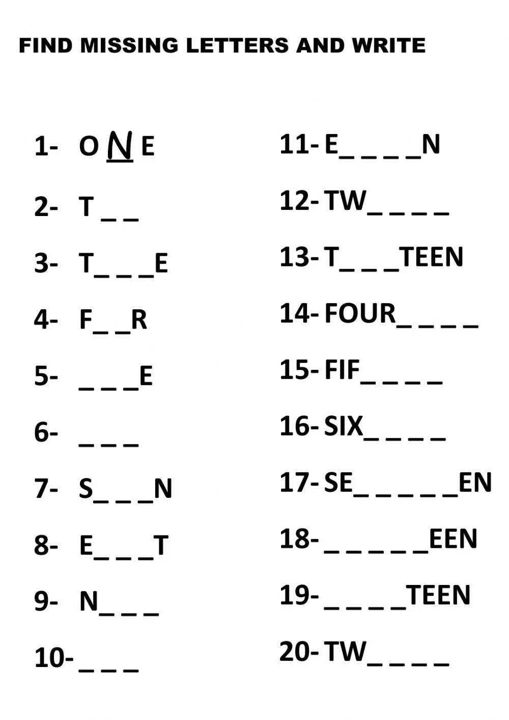 Write The Number Names Worksheets