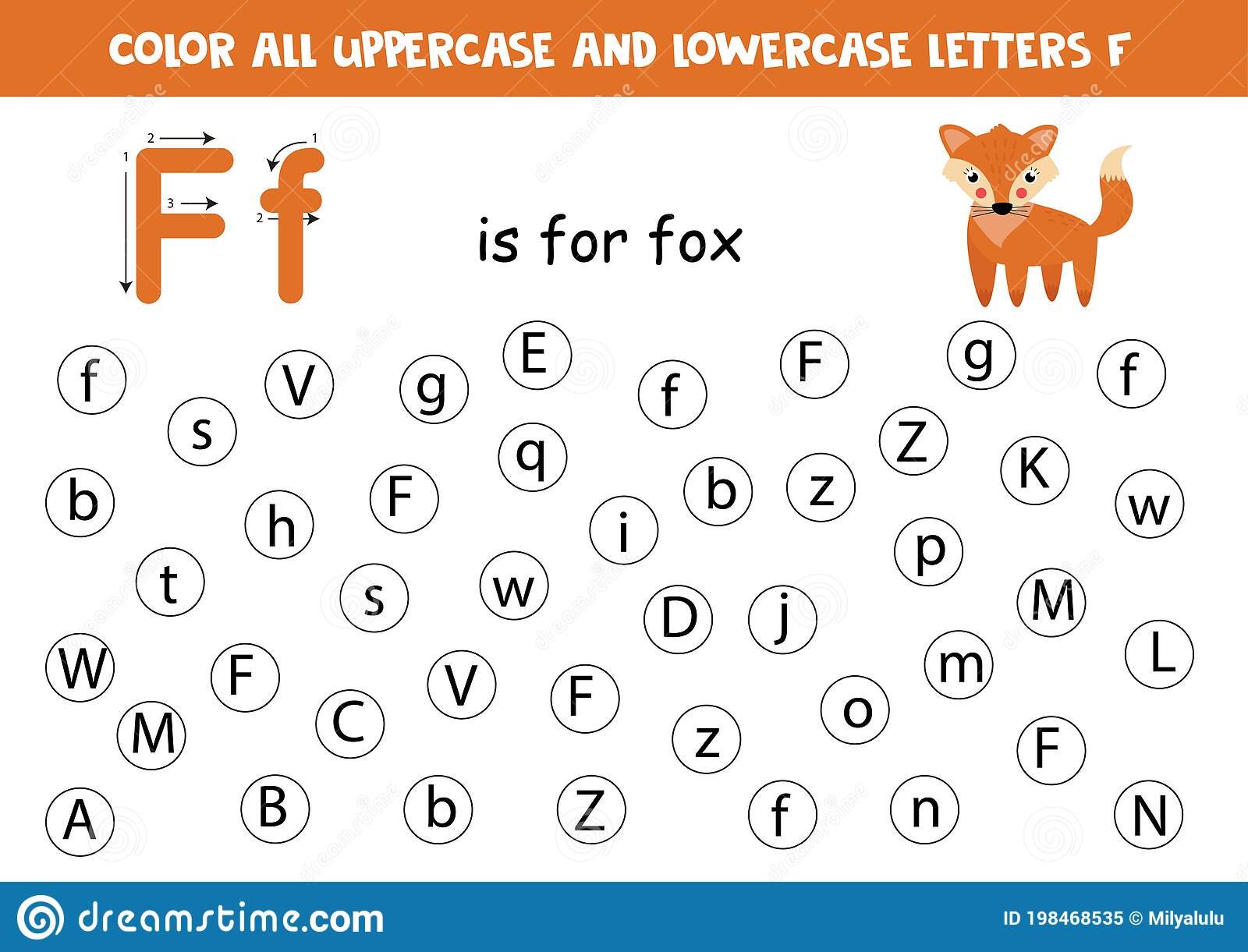 Find And Color All Letters F Alphabet Games For Kids Stock