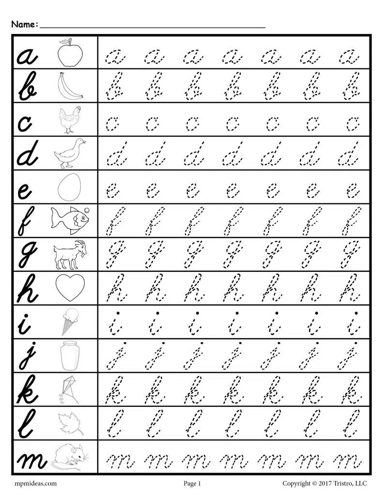 Lowercase Cursive Writing Worksheets