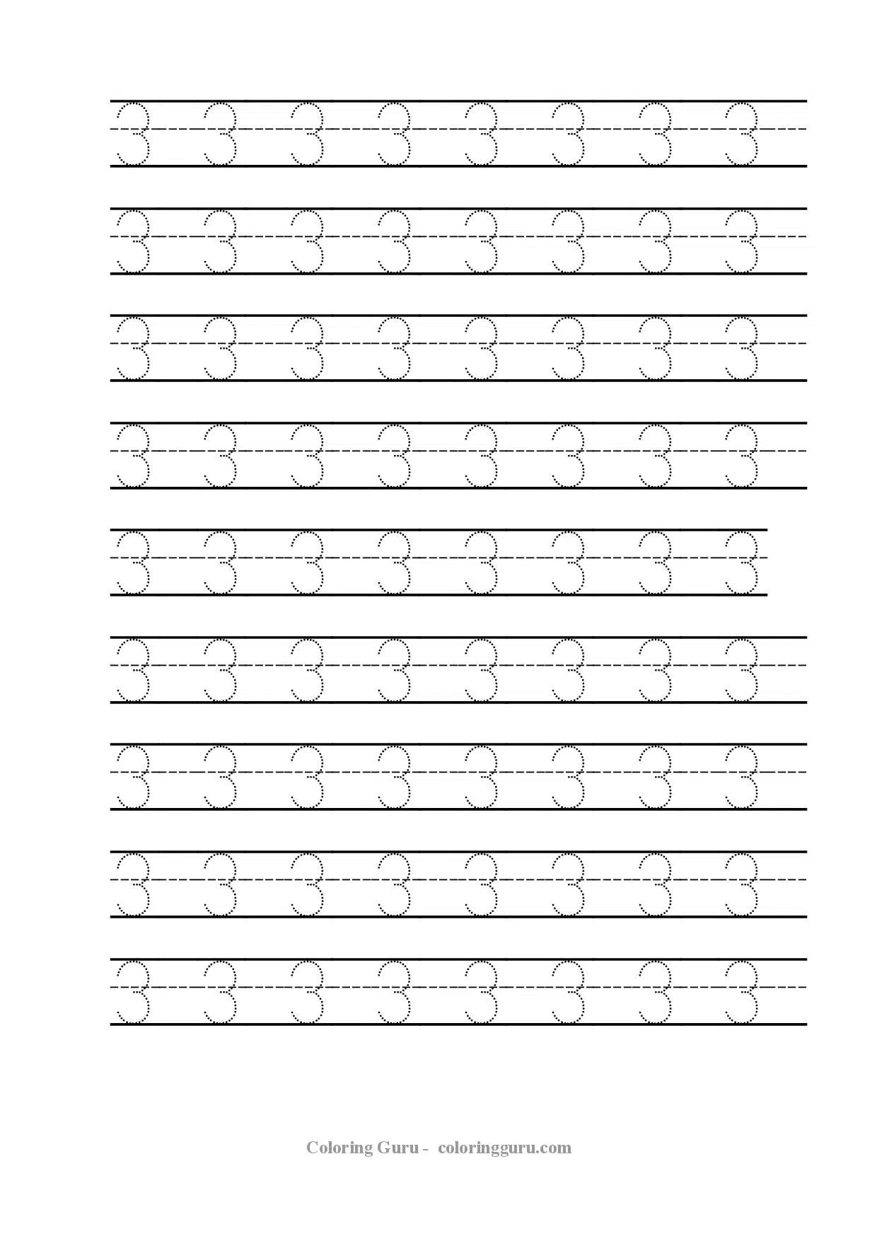 Number 3 Tracing Worksheets