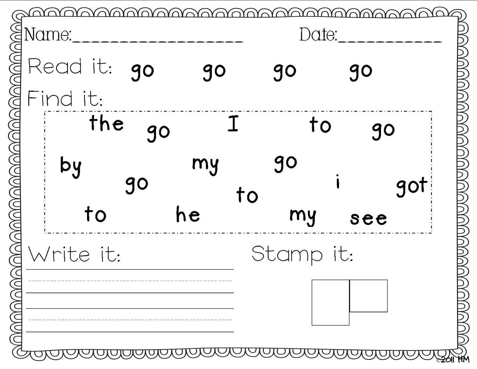 Free Sight Word Practice Pages
