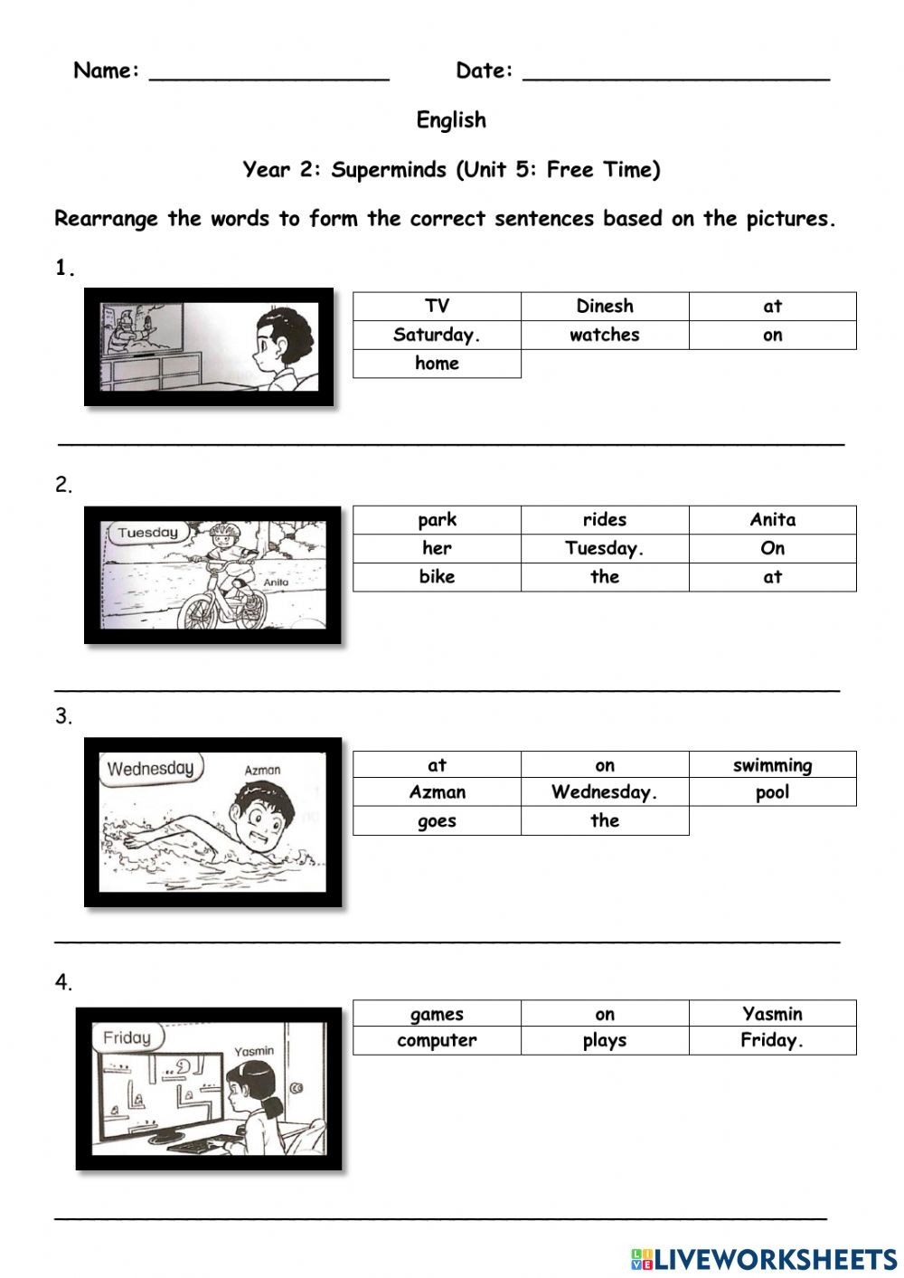 Free Time Online Exercise For Primary