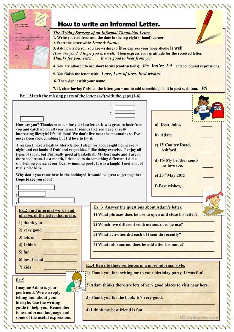 Informal Letter Worksheets