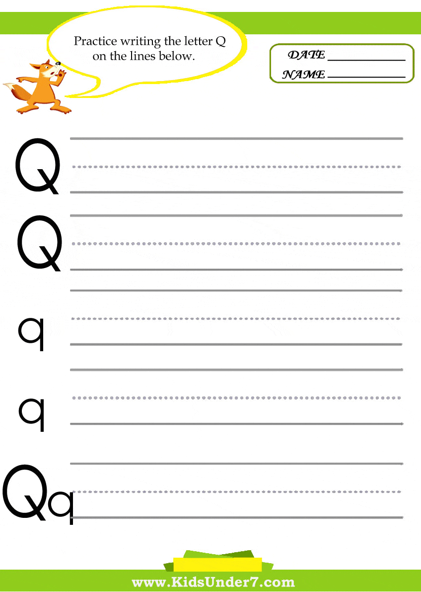 Kids Under Letter Q Practice Writing Worksheet
