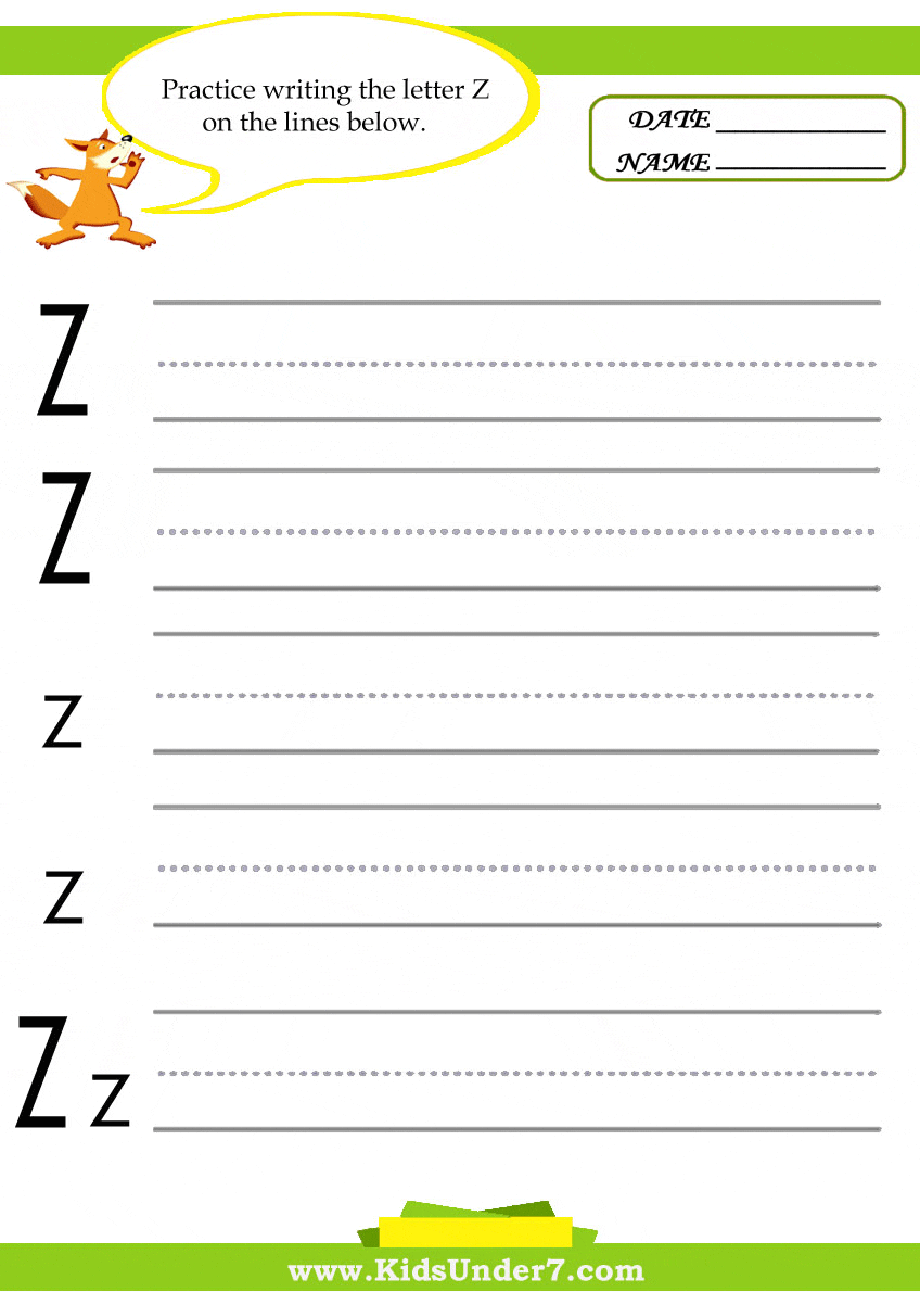 Kids Under Letter Z Practice Writing Worksheet