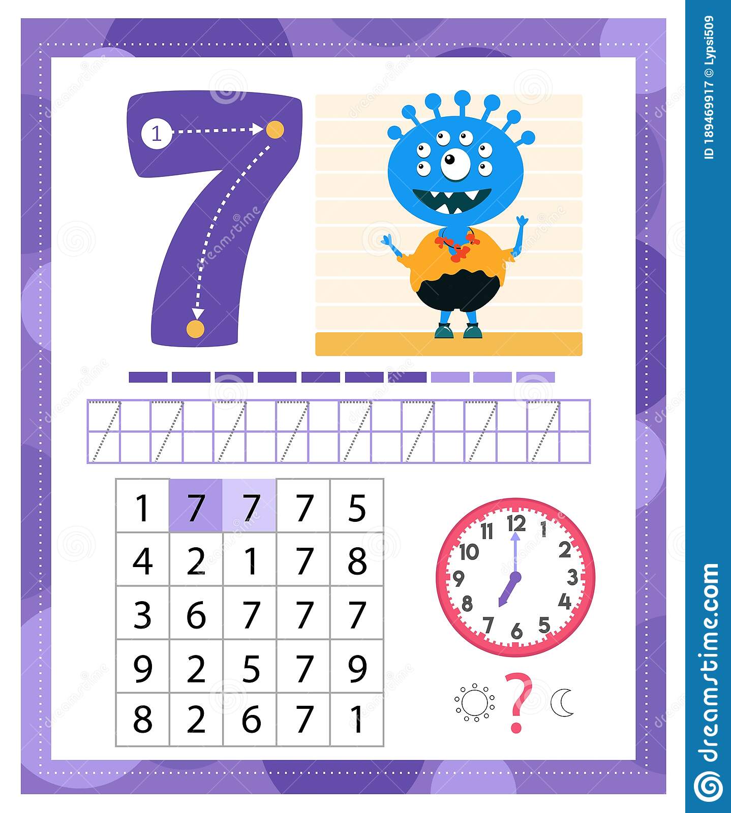 Learning Number With Funny Monster Coloring Printable Worksheet