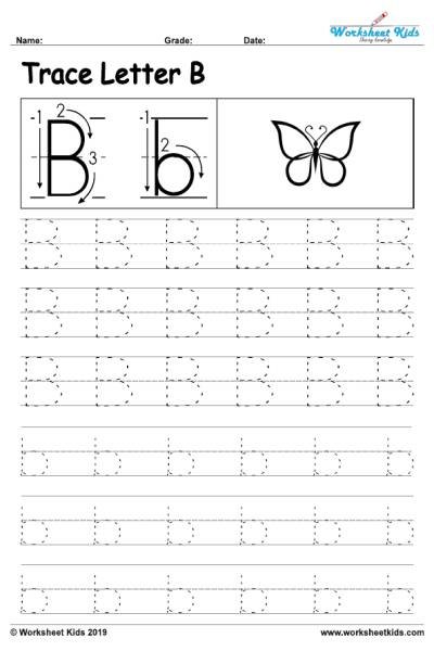 Letter B Alphabet Tracing Worksheets