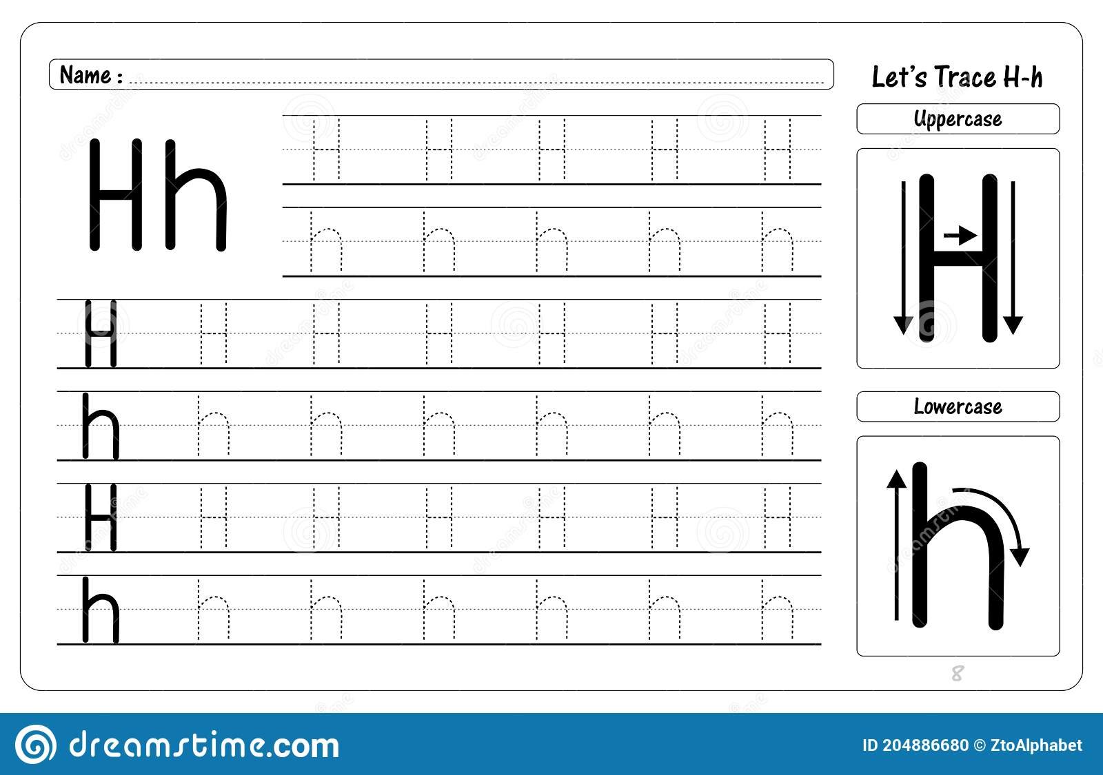 Letter H Tracing And Writing Worksheets Stock Vector Letter H Tracing And Writing Worksheets Stock Vector