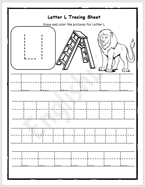 Letter L Tracing Writing Practice Worksheet