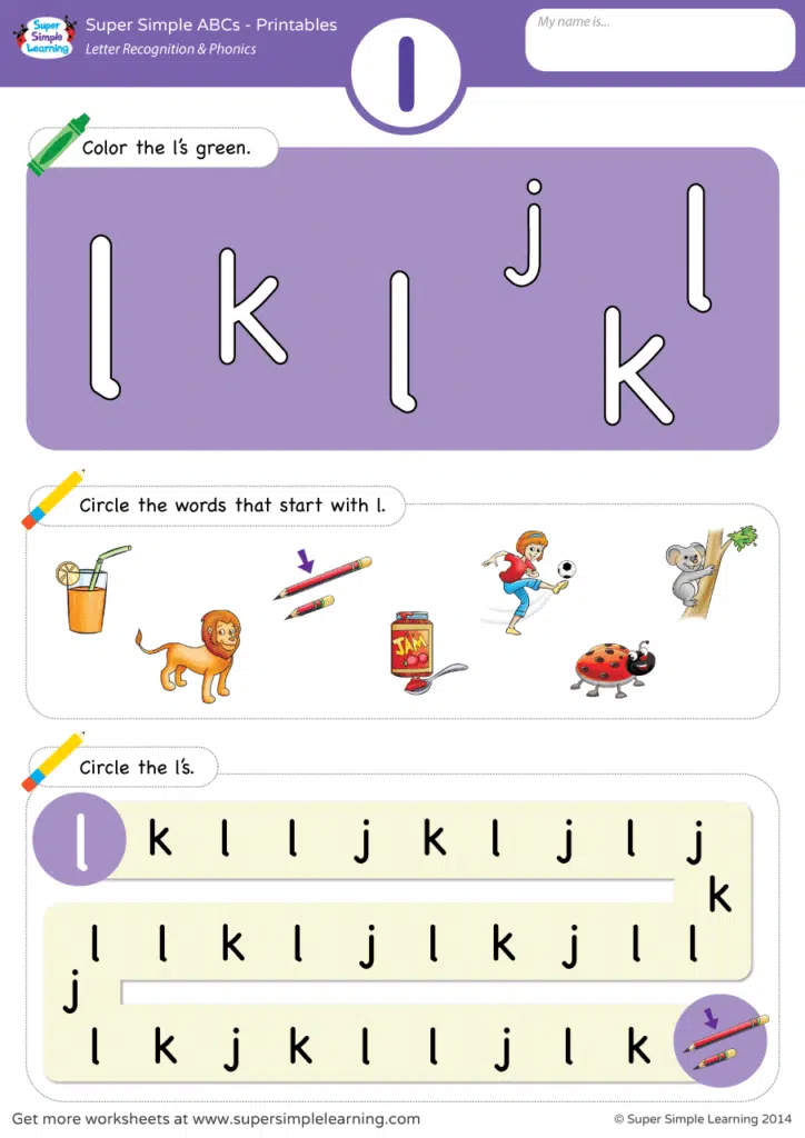 Letter L Recognition Worksheets