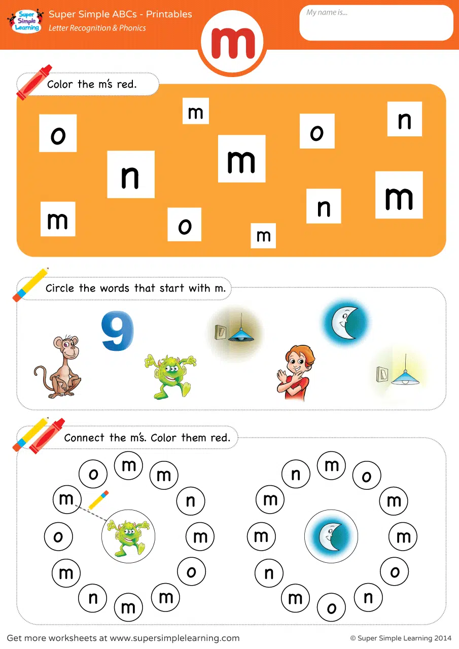 Letter M Recognition Worksheets