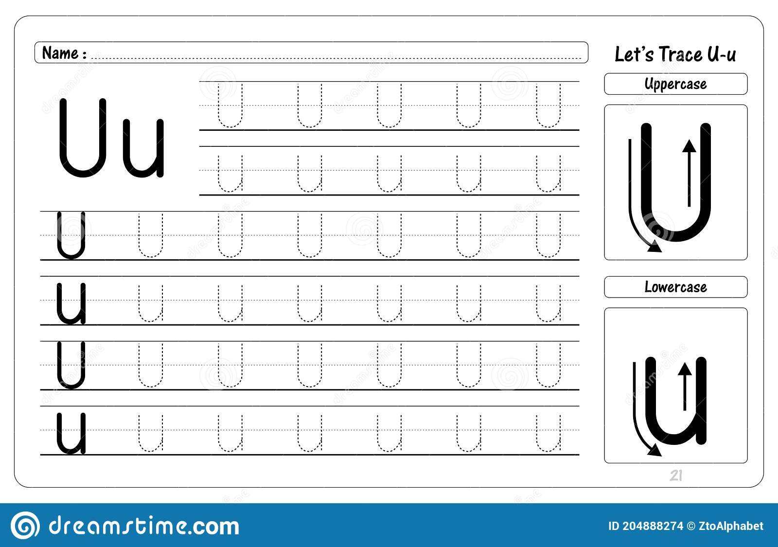 Letter U Tracing And Writing Worksheets Stock Vector