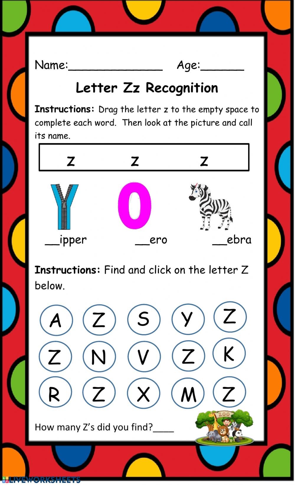 Letter Z Recognition Worksheet Letter Z Recognition Worksheet
