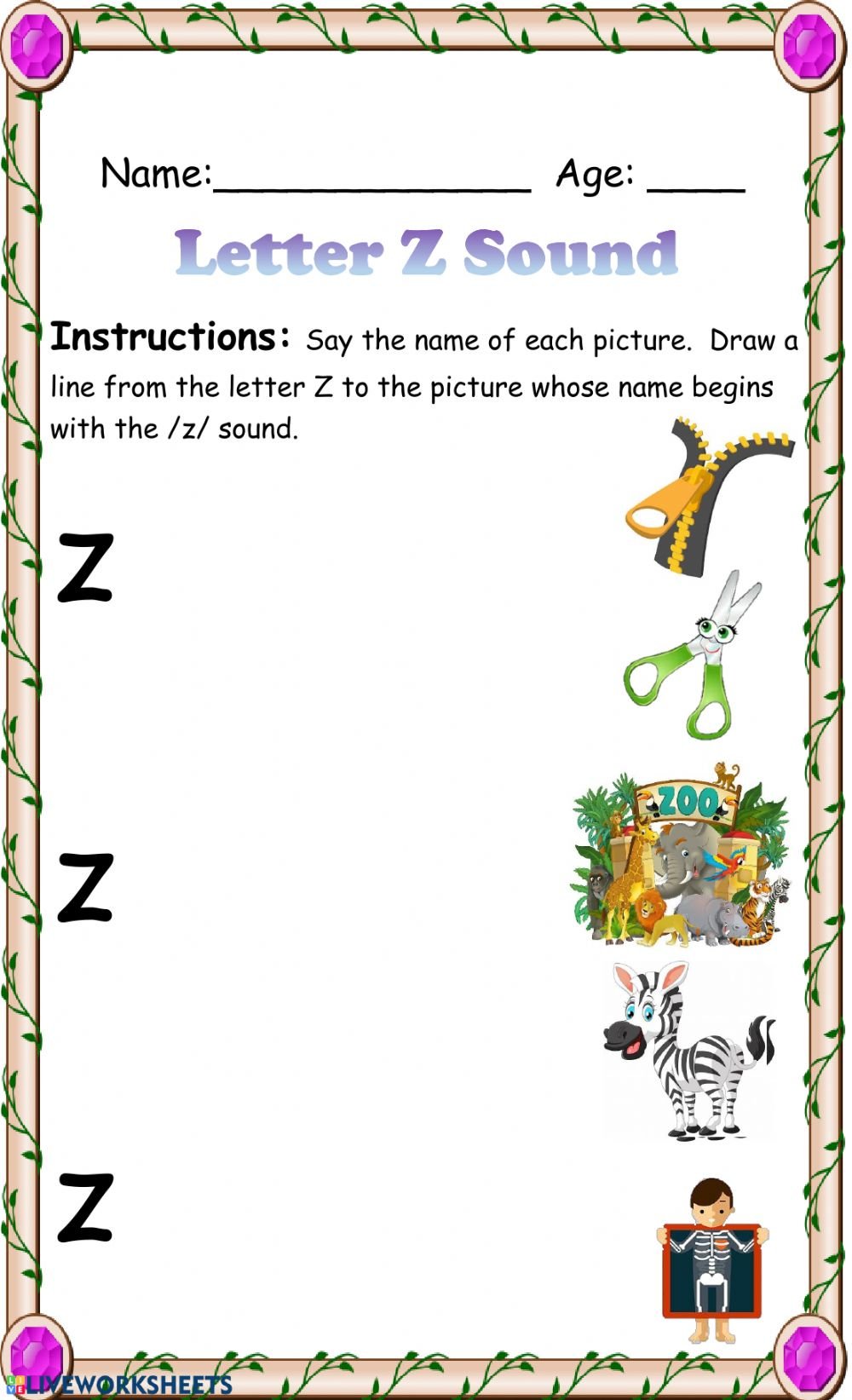 Letter Z Sound Recognition Worksheet Letter Z Sound Recognition Worksheet