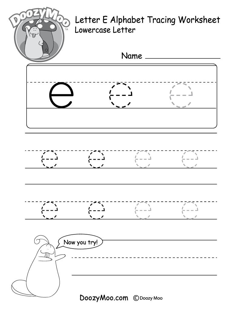 Lowercase Letter E Tracing Worksheet
