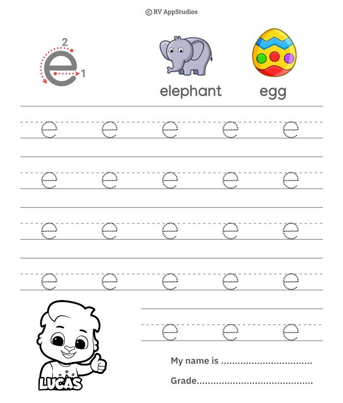 Lowercase Letter E Tracing Worksheets